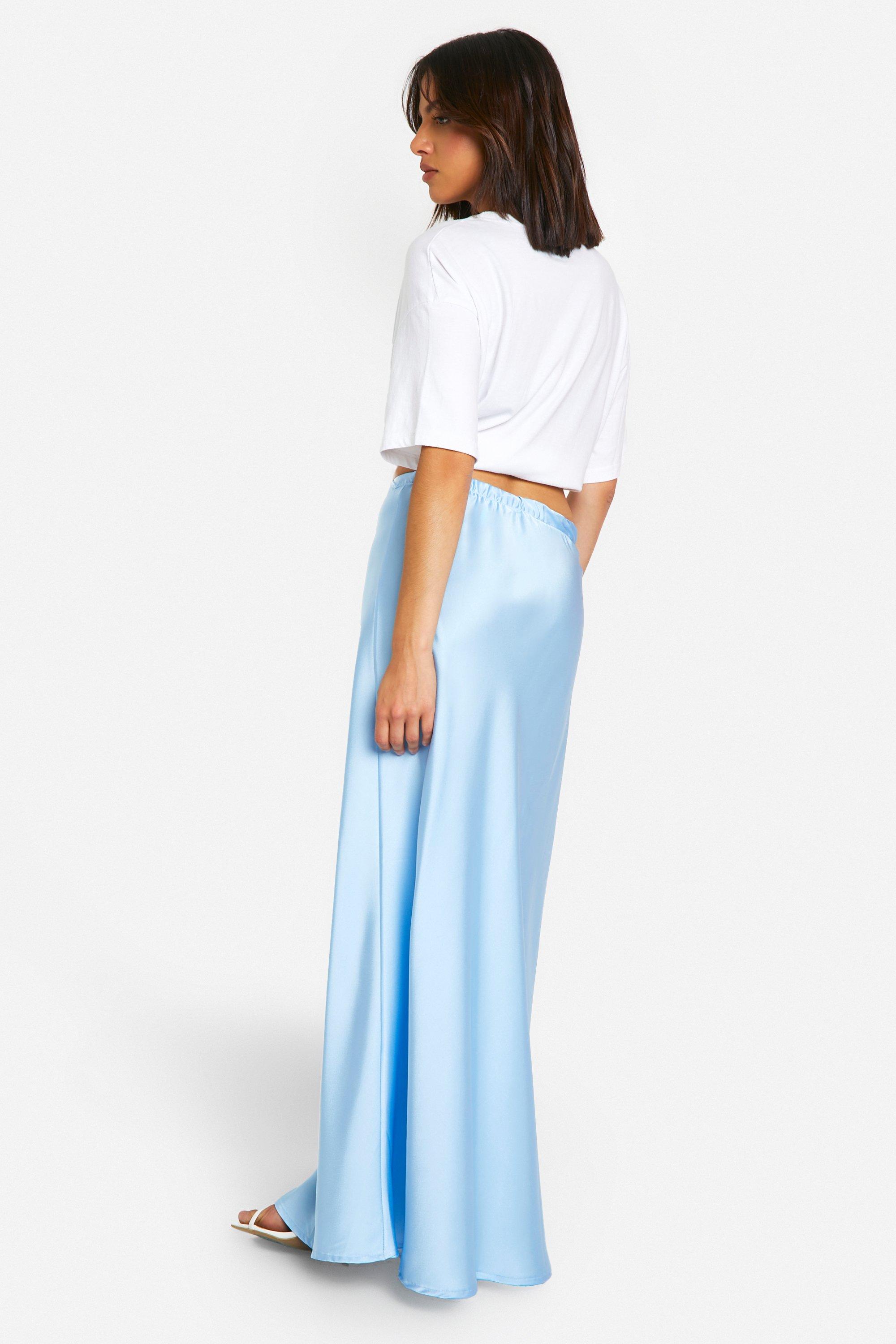 Boohoo Women s Drawstring Tie Waist Satin Maxi Skirt